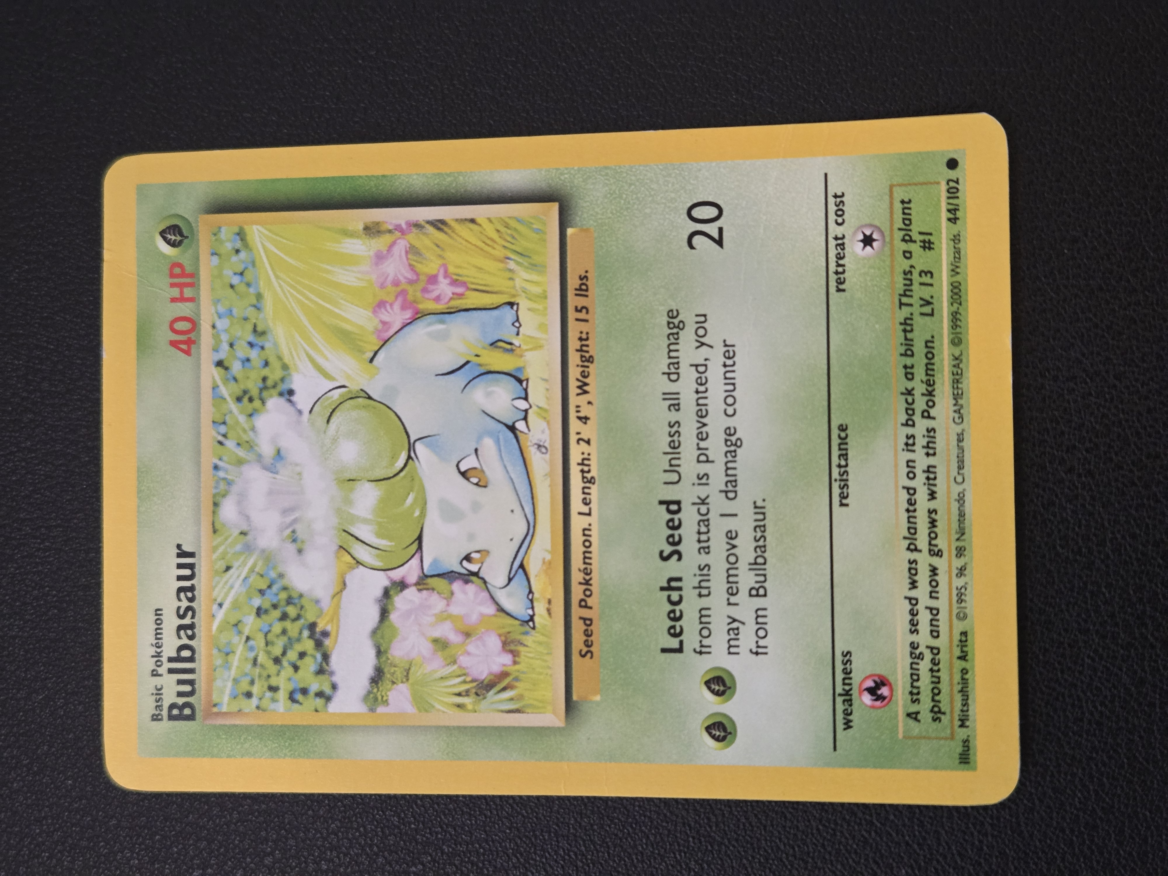 1999 bulbasaur pokemon card value - 1st Edition Shadowless [GG] Leech Seed (20) Unless all damage from this attack is prevented 1999 Base Set Unlimited Bulbasaur