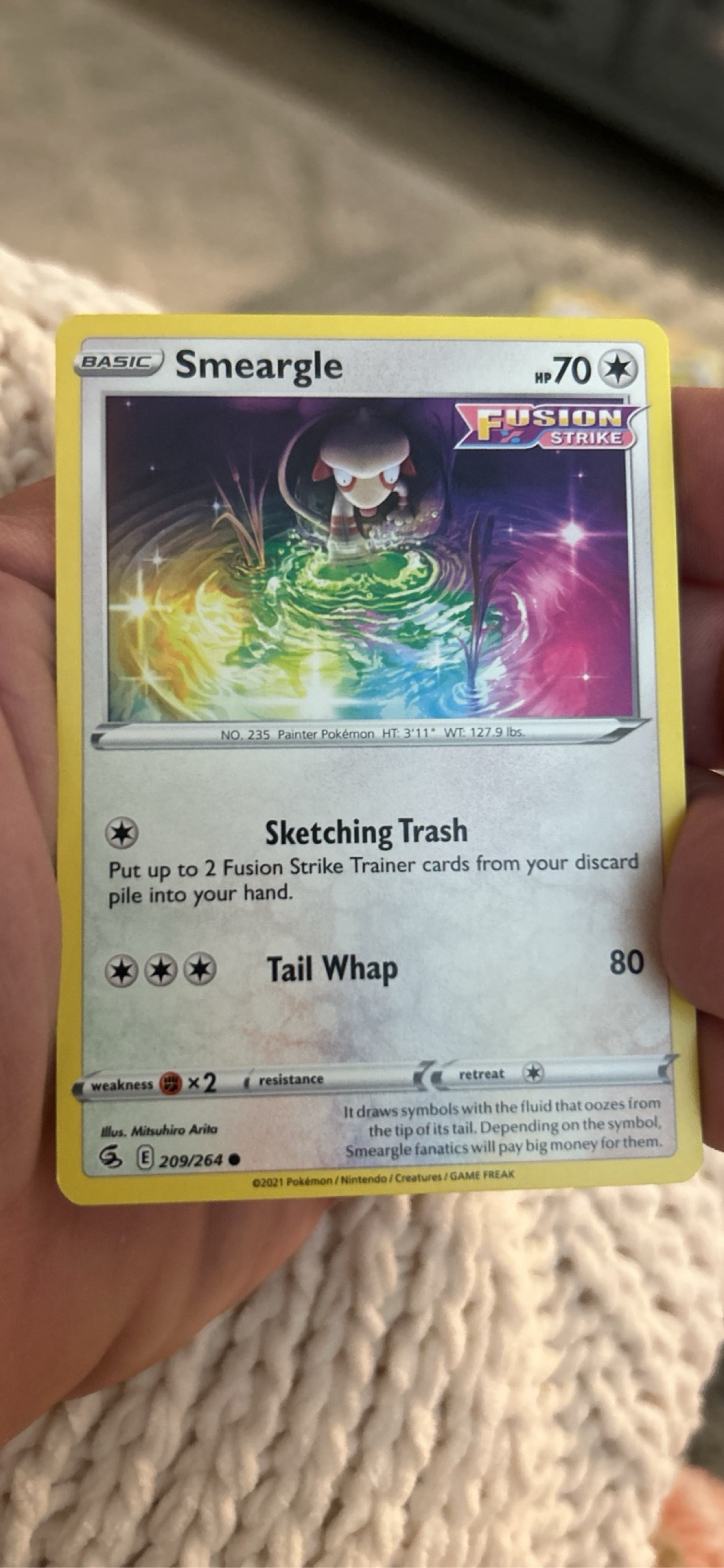 smeargle pokemon card fusion strike Sword & Shield Colorless Colorless Sketching Trash Put up to 2 Fusion Strike Trainer cards from your discard pile into your hand Smeargle | Silver Tempest: Trainer