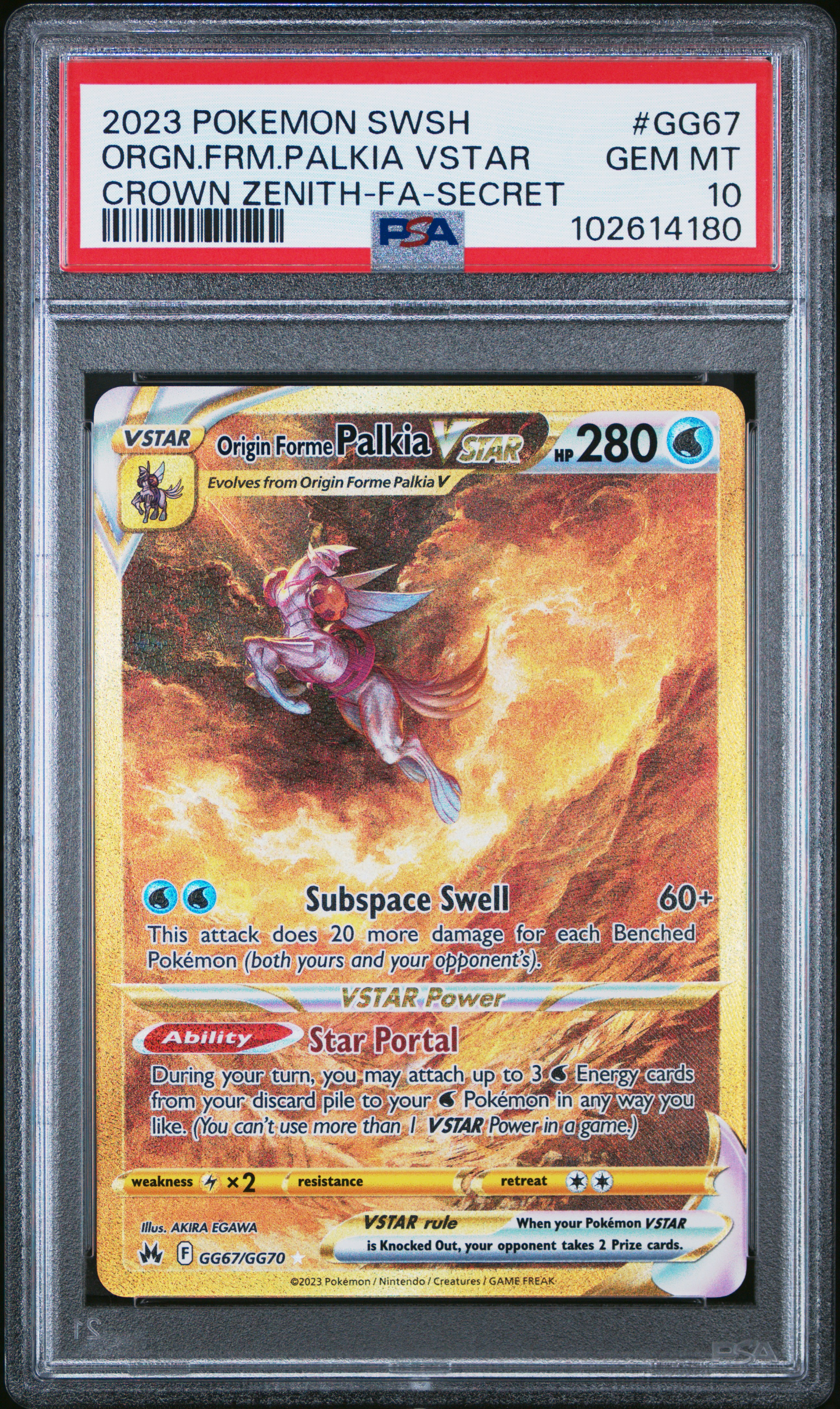 subspace swell pokemon card price Origin Forme Palkia VSTAR (Secret) Encased in a durable acrylic holder to highlight the vibrant artwork of this fan Palkia VSTAR Gold Alternate Art