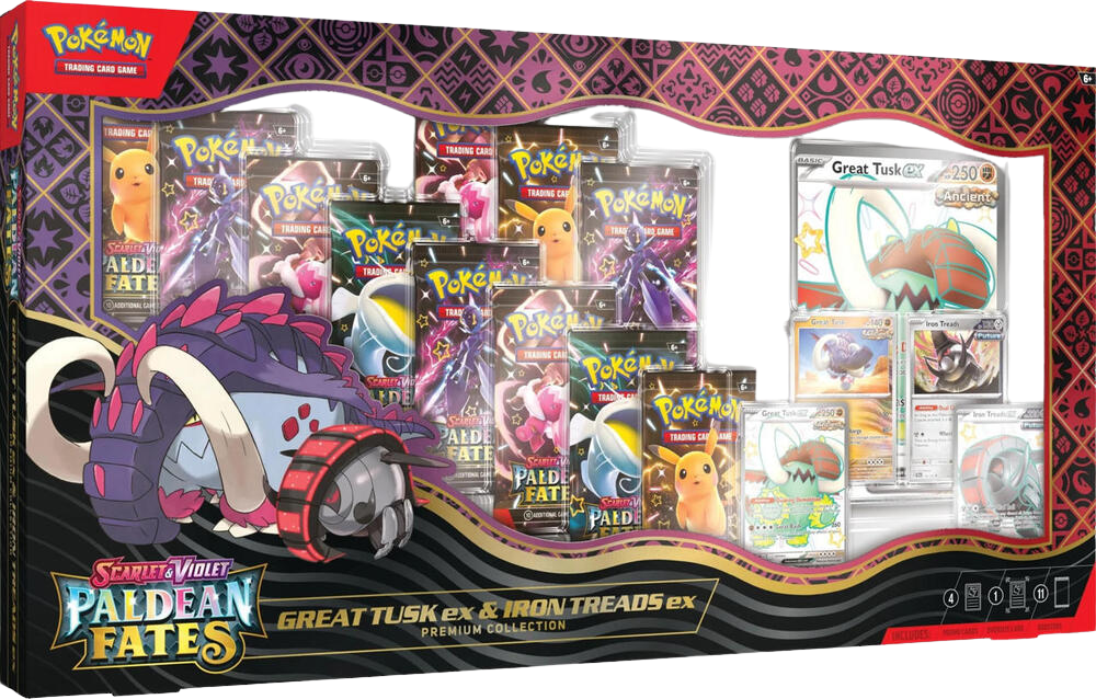 Paldean Fates Great Tusk ex & Iron Treads ex Premium Collection - SV: Paldean Fates