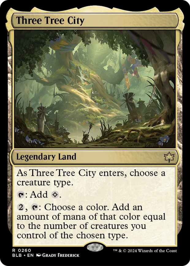 Three Tree City legendary land from Bloomburrow