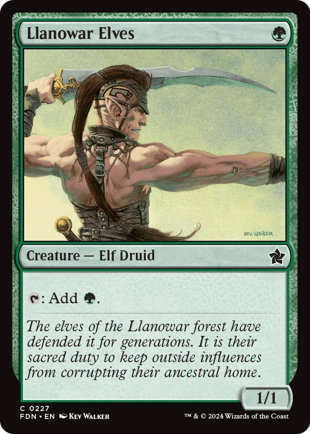 Llanowar Elves from Magic Foundations, a common playable staple