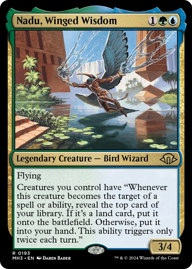 Nadu, Winged Wisdom, a Modern Horizons 3 chase mythic with premium Collector Booster treatments