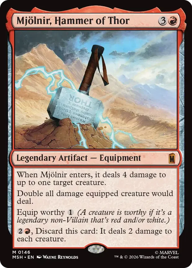Mjolnir, Hammer of Thor equipment card from MTG Marvel Super Heroes