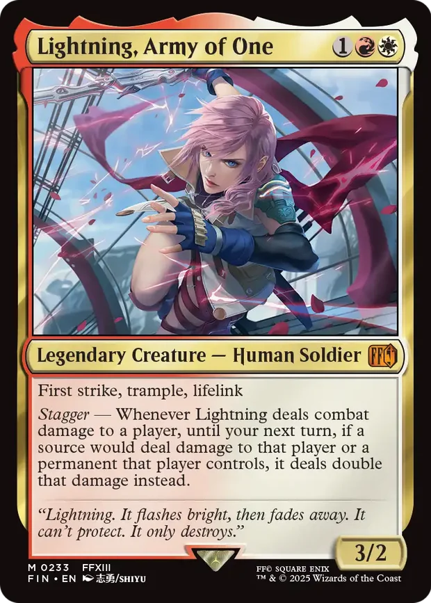 Lightning, Army of One borderless surge foil from Magic Final Fantasy