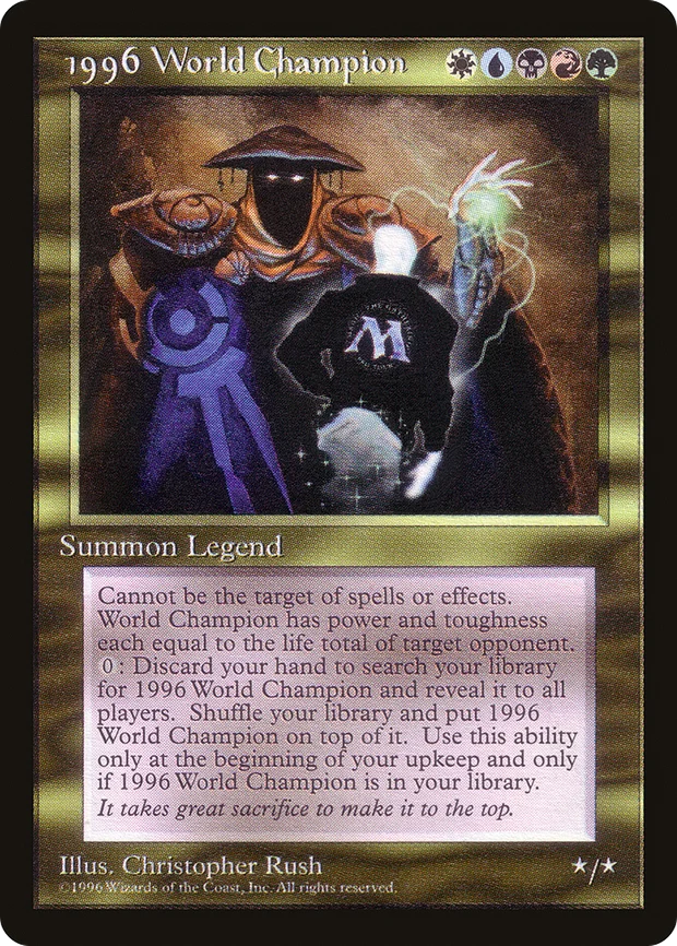 The 1996 World Champion trophy card