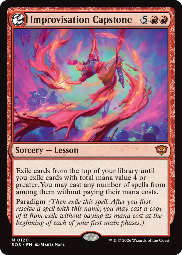 Improvisation Capstone, a Prismari mythic sorcery with the Paradigm mechanic