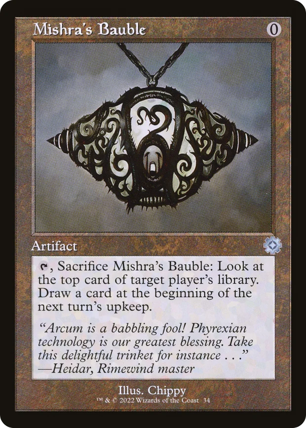 Serialized schematic retro-frame Mishra's Bauble from The Brothers' War