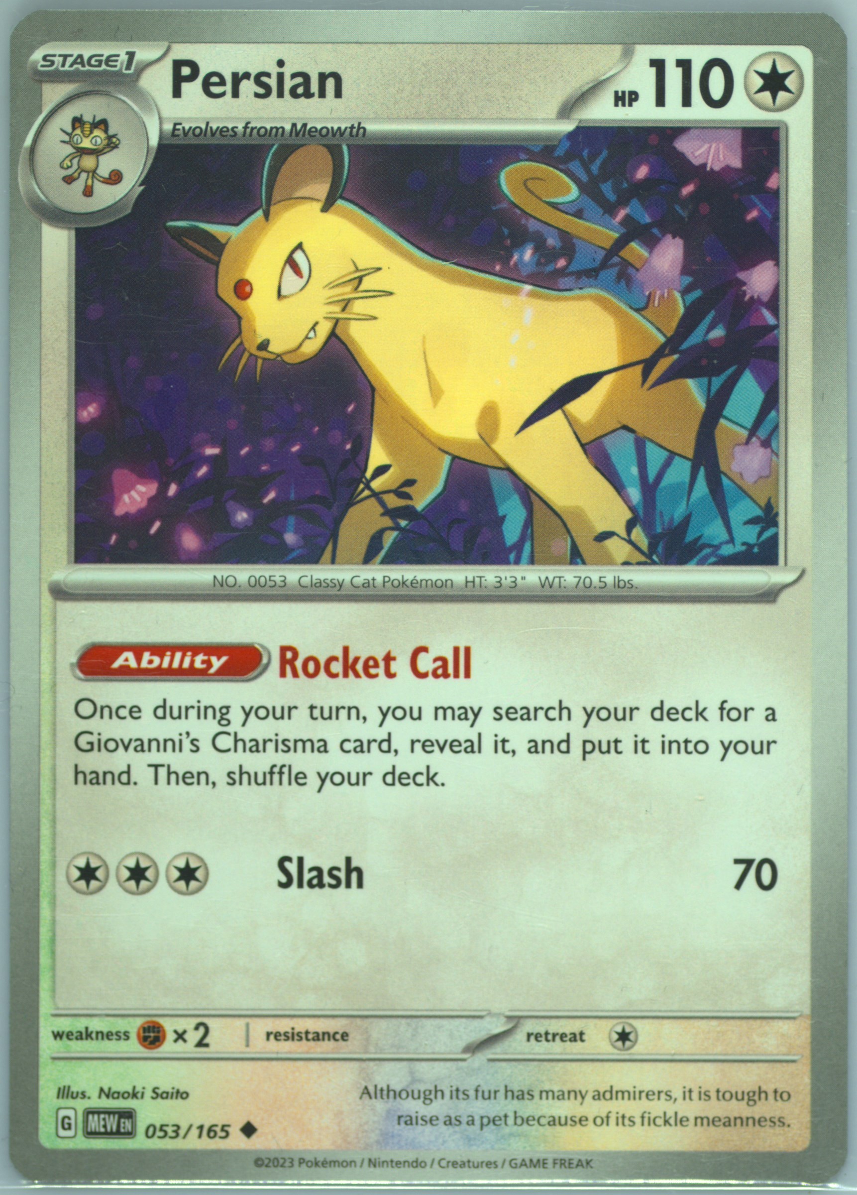 Persian (53) 1999 Topps Pokemon TV - Pokmon Card Data Persian (53) 1999 Topps Pokemon TV - Pokmon Card Data