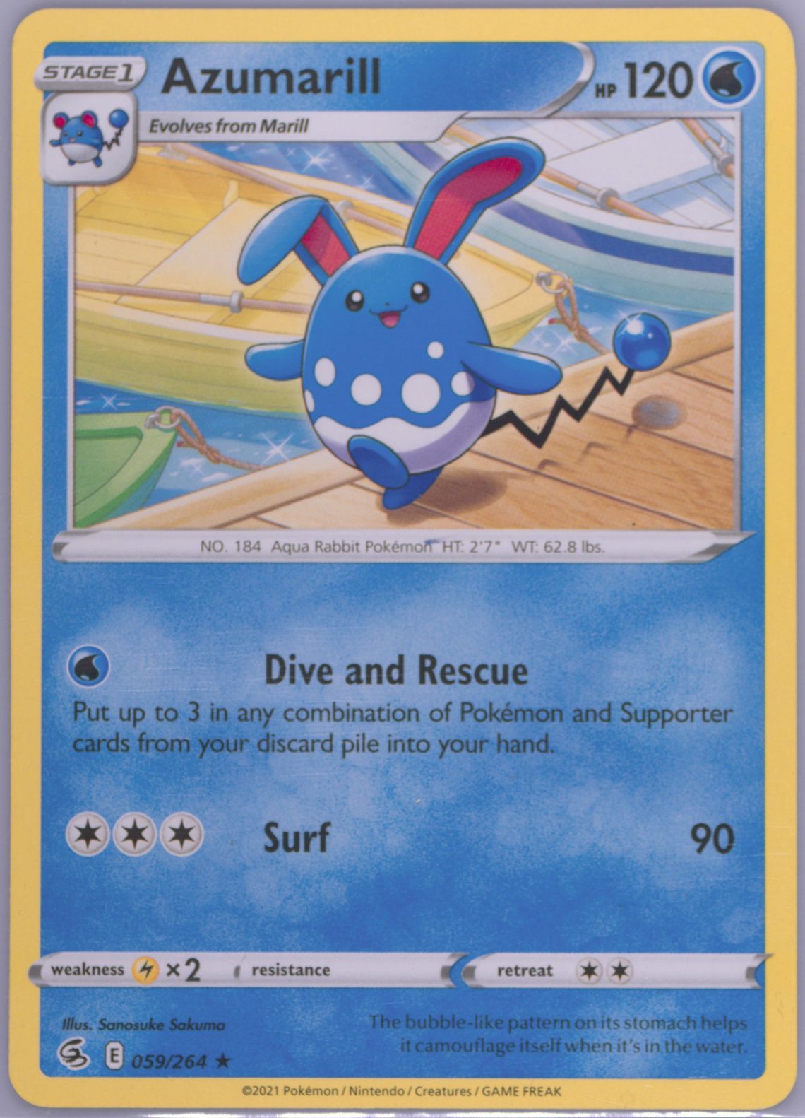 pokemon azumarill card (Alpha) - 104/160 (PRC) Holo Rare Evolves from Marill Type 2005 Nintendo Pokemon Ex Delta