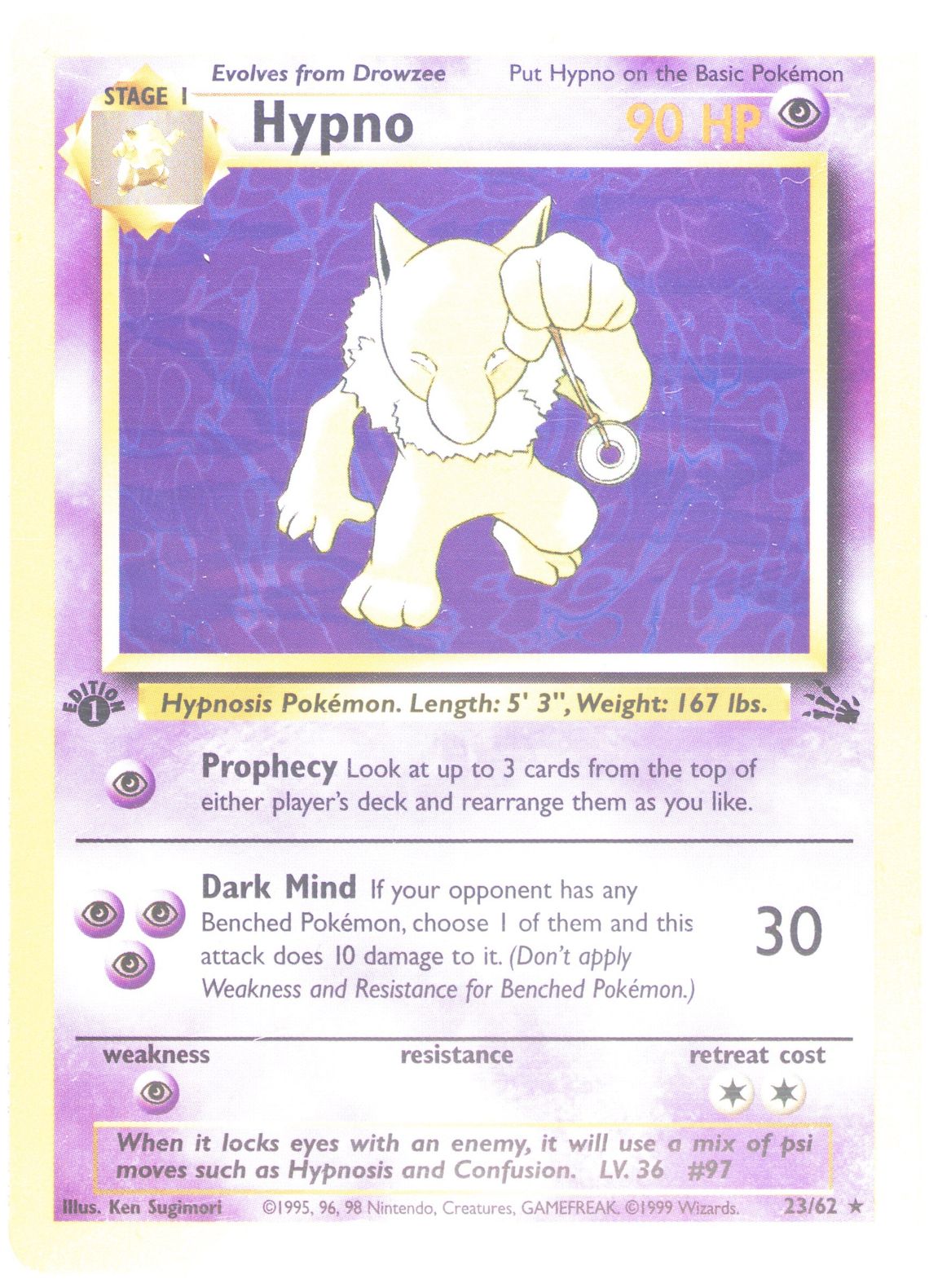 pokemon trainer id card Hypno The Mystery of the Fossils Holo Japanese #097 CGC 9 scuffs or border/edge wear Hypno [1st Edition] #8 Prices
