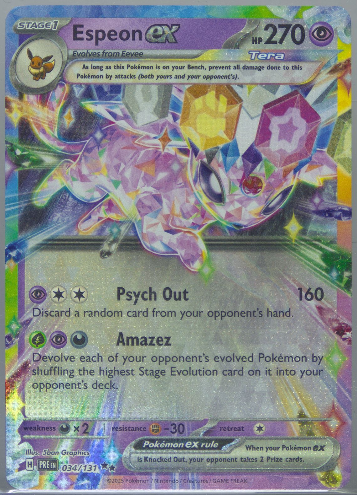 espeon pokemon card ex 117/122 Breakpoint Holo Ultra Rare Custom Made OP PROXIES TCG Psychic Colorless Miraculous Shine Devolve each of your opponents evolved Pokmon and put the highest Stage Evolution card on it into your opponents hand ESPEON ex | 2025 POKEMON