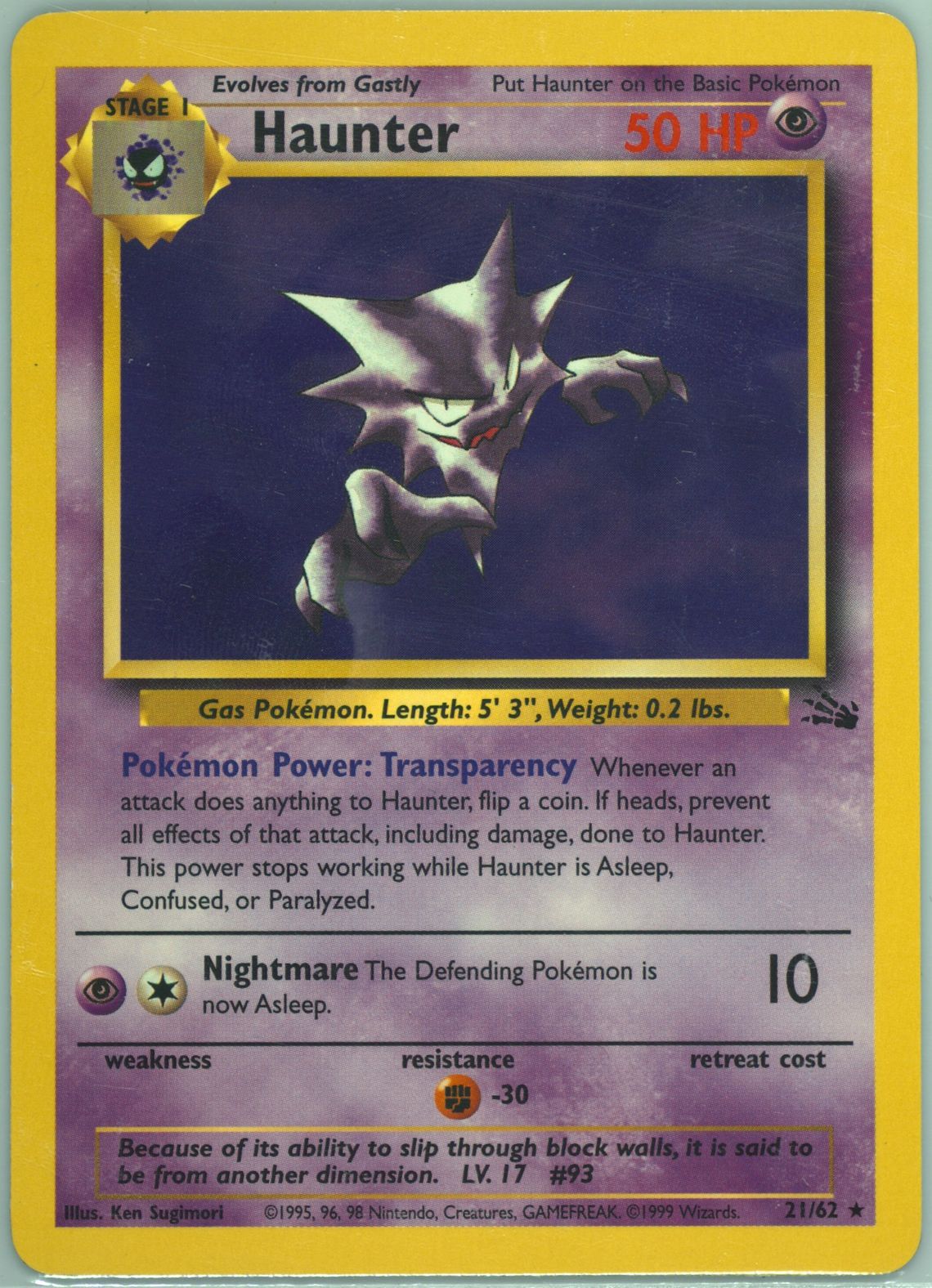 Haunter (21) 1999 Pokemon Fossil
