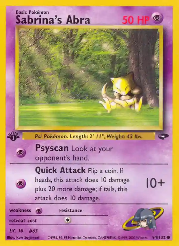 Sabrina's Abra 1st Edition (94) 2000 Pokemon Gym Challenge