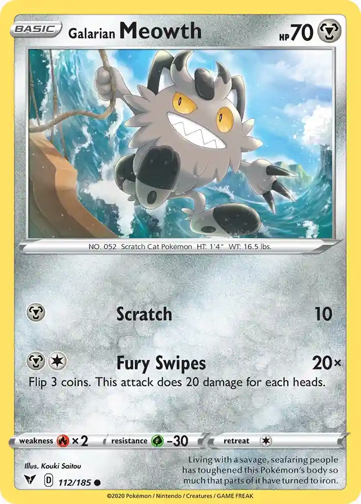 Galarian Meowth-Reverse Foil (112) 2020 Pokemon Sword & Shield Vivid Voltage
