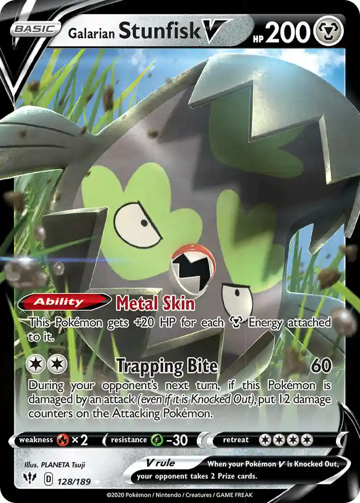 Galarian Stunfisk V (128) 2020 Pokemon Sword & Shield Darkness Ablaze