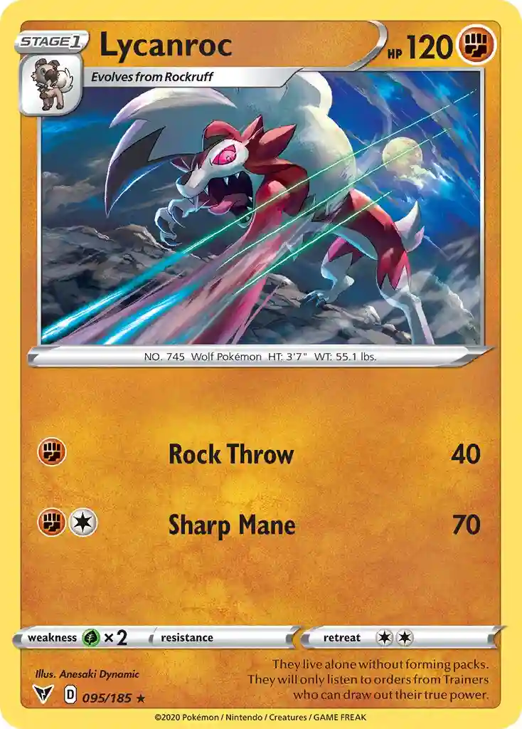 Lycanroc-Reverse Foil (095) 2020 Pokemon Sword & Shield Vivid Voltage