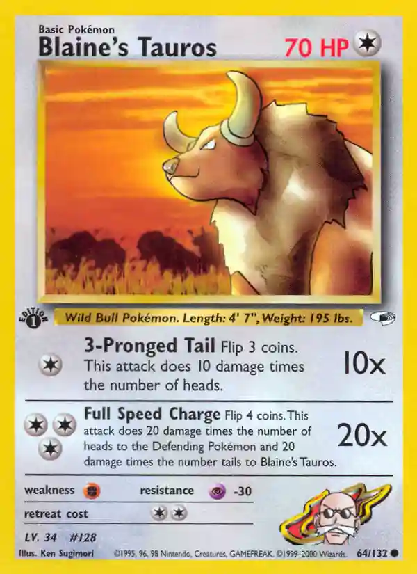 Blaine's Tauros 1st Edition (64) 2000 Pokemon Gym Heroes