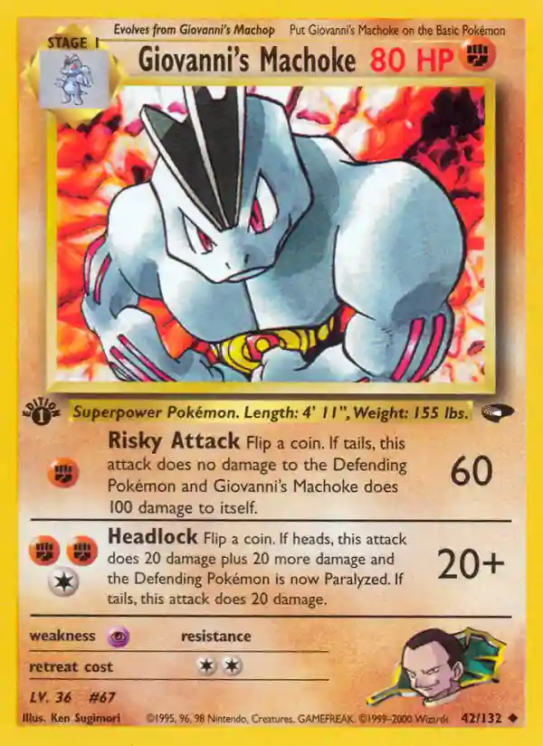 Giovanni's Machoke 1st Edition (42) 2000 Pokemon Gym Challenge