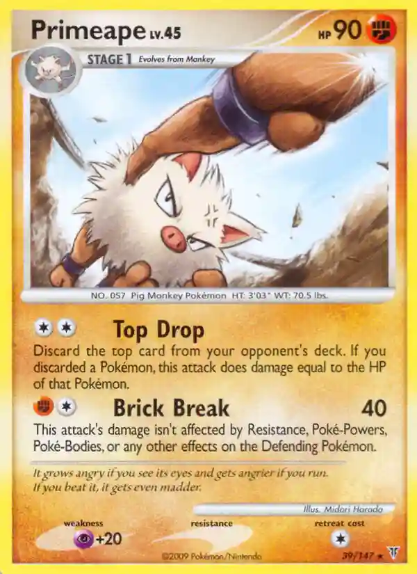 Primeape-Reverse Foil (39) 2009 Pokemon Platinum Supreme Victors