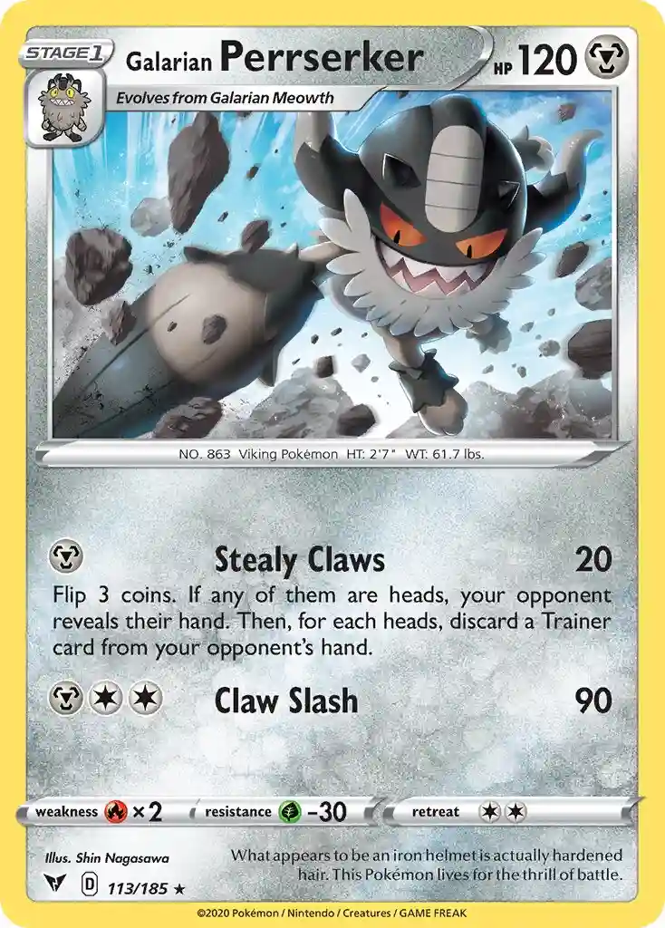Galarian Perrserker-Reverse Foil (113) 2020 Pokemon Sword & Shield Vivid Voltage