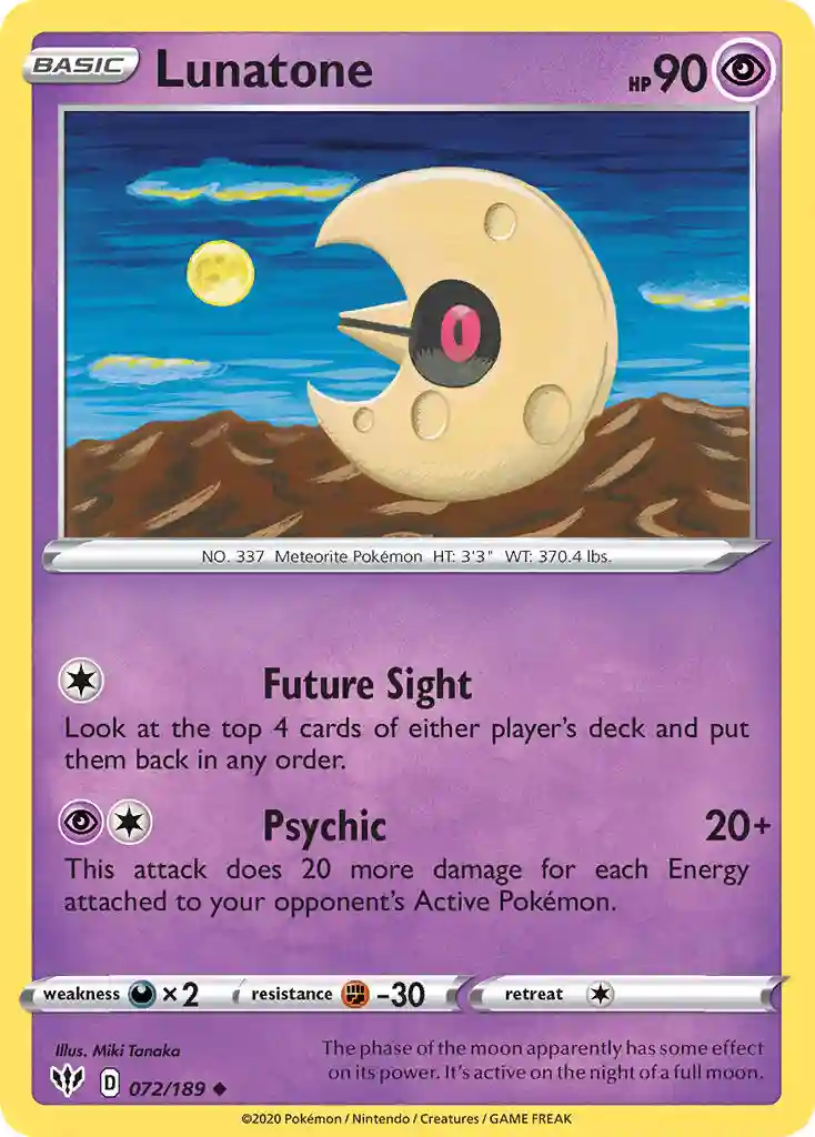 Lunatone-Reverse Foil (072) 2020 Pokemon Sword & Shield Darkness Ablaze