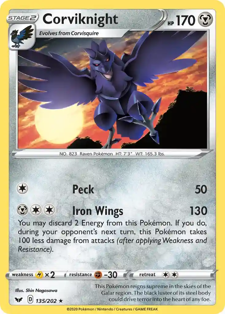Corviknight-Reverse Foil (135) 2020 Pokemon Sword & Shield