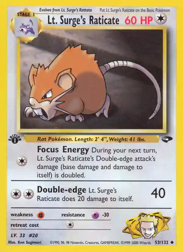 LT. Surge's Raticate 1st Edition (53) 2000 Pokemon Gym Challenge