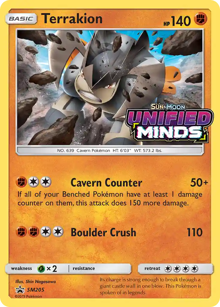 Terrakion-Holo Unified Minds Prerelease-Staff (SM205) 2019 Pokemon SM Black Star Promo