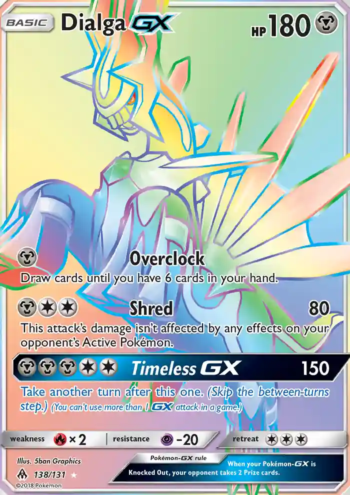 dialga gx pokemon card SM-5 Ultra Prism Card: - 100/156 - Ultra Rare Holo turns step.) (You cant use more than 1 GX attack in a game.) Weakness Fairy 2 Resistance None None Retreat Cost 2018 Pokemon Sun & Moon